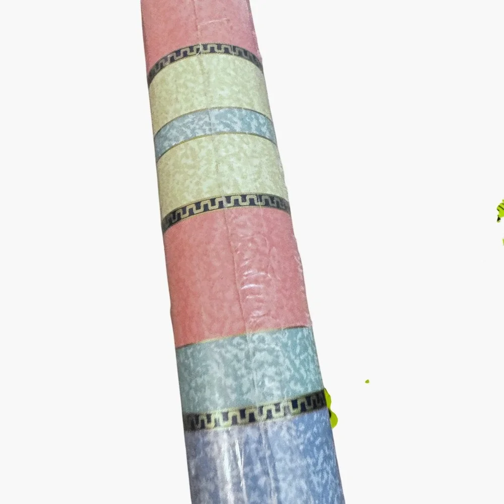 Birge Vintage Wallpaper Striped Pink Blue Pastels Gold Greek Key 55.4 sq ft New